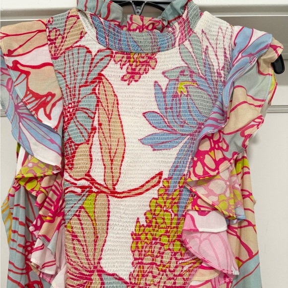 Ranna Gill Floral Smocked Ruffle Dress Size S - Picture 3 of 6